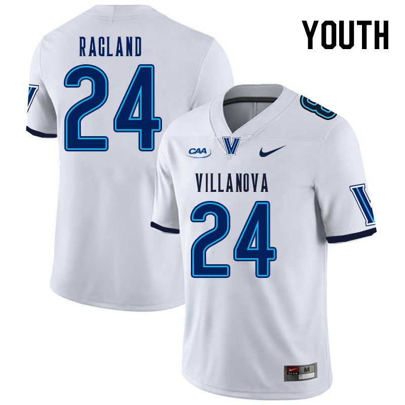 Youth #24 Isaiah Ragland Villanova Wildcats College Football Jerseys Stitched Sale-White - Click Image to Close